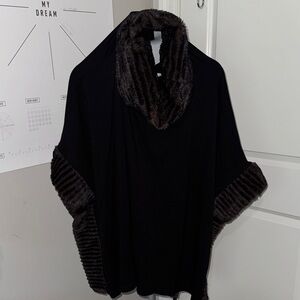 Shannon Passero Black Poncho with Chocolate Faux Fur Trim
